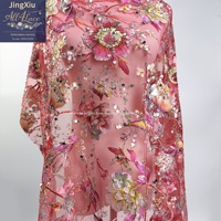 Tissu en dentelle brodée de perles et de sequins multicolores à motifs floraux pour robes de mariée et robes de soirée (vente en gros)