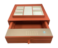 Coffre-fort rechargeable de luxe en cuir avec lecteur d'empreintes digitales et mot de passe, en acier et verre trempé, avec système de rail à amortisseur unique pour armoire