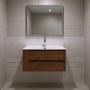 Meuble-lavabo mural 36 pouces avec tiroir à fermeture douce, vasque en céramique, finition bois foncé moderne - Product Image 2