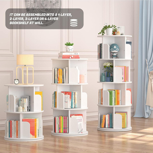Étagère d'angle rotative en bois pour petit espace 360 affichage bibliothèque sur pied à 4 niveaux étagère de rangement étagère à livres étroite en bois - Product Image 4