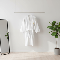 Peignoir 100% Coton Gaufré à Col Kimono et Cordon de Serrage, Luxueux, Absorbant, pour Hôtel et Spa, Hommes et Femmes, Vente en Gros, Élégant, Romantique, Uni