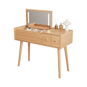 Grand bureau de maquillage en bois massif avec miroir rabattable 4 tiroirs 3 modes d'éclairage <span class=keywords><strong>dressing</strong></span> de couleur bois <span class=keywords><strong>original</strong></span> - Product Image 6