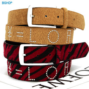 Cinturón de Cuero Personalizado con Hebilla Metálica de Estilo Occidental, Diseño OEM ODM, con Pelo de Caballo, para Hombre y Mujer, con Estampado de Crin de Caballo - Product Image 1