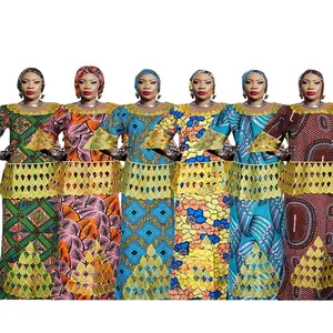 非洲传统安卡拉连衣裙套装3件套上衣和裙子带围巾非洲棉服装来样定做服务K0197