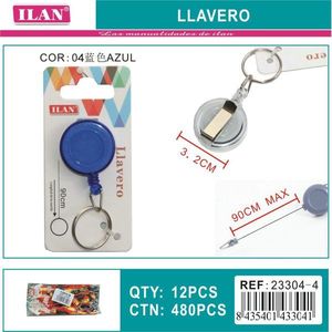 Portachiavi Ilan con cordino estensibile 90 cm blu, accessorio retrattile - Product Image 3