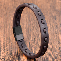 Bracelet en cuir noir tressé en cuir de vachette pour homme, double couche, en acier inoxydable, véritable cuir, fait main, multi-couches