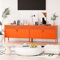 Mueble Moderno de Metal Naranja de 2 Puertas con Estantes Ajustables de 2 Niveles, Almacenamiento Multiusos para el Hogar, Sala de Estar, Oficina, Música
