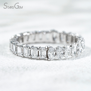 10k Solid Gold Yellow White gold Diamond Band <b>Ring</b> Anniversary Band Wedding Band <b>Two</b> Different Size <b>Stone</b> half Style Fine Jewel - Product Image 2