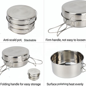 Trọng lượng nhẹ thép không gỉ lộn xộn <span class=keywords><strong>Kit</strong></span> cho đi bộ đường dài và cắm trại Cookware Set với gấp xử lý bao gồm nồi và Fly Pan - Product Image 3