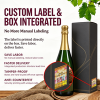 Boîte en papier personnalisée pour vin mousseux avec kit d'étiquettes QR, ensemble d'emballage cadeau de luxe pour bouteille unique, logo OEM de marque