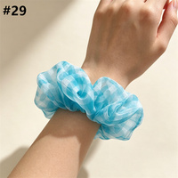 Scrunchie Rambut Organza Gingham Biru Transparan Aksesori Rambut Kasual Sehari-hari