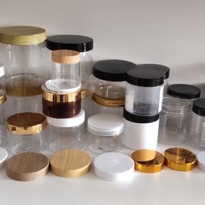 Tarros de vidrio vacíos color oro rosa para crema corporal cosmética de 8 oz, transparentes, esmerilados, de plástico con tapa dorada de rosca. - Product Image 1