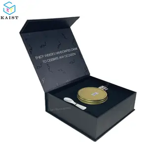 Caja de regalo con tapa magnética negra personalizada para presente caviar de lujo 50gr/125gr