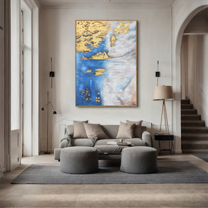 Dipinto Astratto Moderno in <span class=keywords><strong>Oro</strong></span> su Tela Blu Navy, Arte <span class=keywords><strong>Verde</strong></span> a Impasto, Olio Personalizzato di Alta Qualità, Fatto a Mano, Vendita all'Ingrosso - Product Image 3