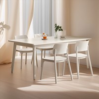 Table à manger rectangulaire moderne et minimaliste en bois massif blanc, multifonctionnelle, 4 places, idéale pour les petits espaces et salons – Meilleure vente