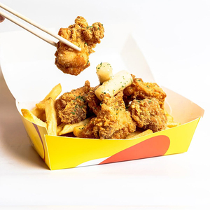 Cajas de Cartón Plegables Personalizadas para Alitas de <span class=keywords><strong>Pollo</strong></span> Frito Coreano y Papas Fritas con Bandeja para Salsa, Empaque para Llevar al por Mayor - Product Image 5