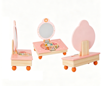 Coiffeuse pliable en bois pour enfants avec miroir, jouet de maquillage pour jeu de rôle des filles