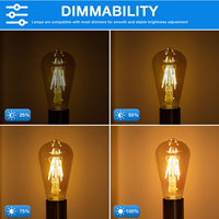 Edison St64 Ampoule à filament LED SMD à intensité variable E27 220V 4W 2200K Lampe vintage en verre ambré pour usage résidentiel