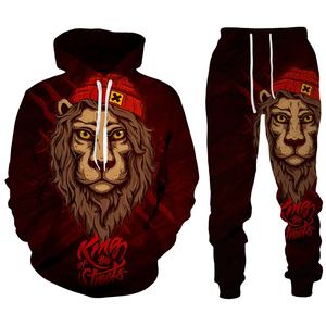 Moda animale il <span class=keywords><strong>leone</strong></span> stampa sublimazione set <span class=keywords><strong>felpa</strong></span> <span class=keywords><strong>con</strong></span> <span class=keywords><strong>cappuccio</strong></span> da uomo 2 pz set <span class=keywords><strong>felpa</strong></span> oversize abbigliamento uomo moda - Product Image 3