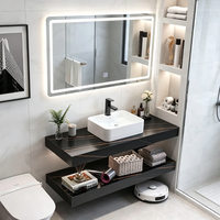 Meuble-lavabo mural moderne haut de gamme avec plan de travail en dalle de roche double couche pour salle de bain, vente en gros pour hôtels et villas, OEM/ODM