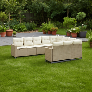 Grand ensemble de canapés de jardin en rotin beige avec structure en acier thermolaqué, mobilier d'extérieur 6 places, design contemporain - Product Image 2