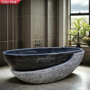 <span class=keywords><strong>Baignoire</strong></span> YOUFINE en marbre noir sculpté à la main avec texture cannelée, décoration de salle de bain de luxe pour villa - Product Image 4