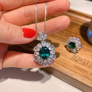 Fashion Jewelry Eco-friendly Copper Minimalist 10*12mm Green Zircon Floral Necklace Ring <b>Earring</b> <b>Sets</b> for Timeless Elegance - Product Image 4