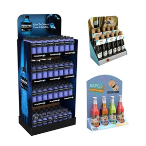 Custom Paper Pdq Cardboard Carton Display Shelves Racks Unit Drink Corrugated Water Beer Food Counter Cardboard Display Stand