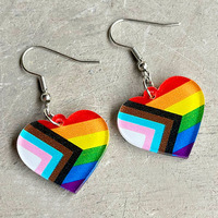 Boucles d'oreilles en acrylique en forme de cœur, arc-en-ciel, LGBT, Gay Pride, géométriques, simples, multicolores, mode printemps-été, tendance, cadeau de fête