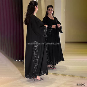 ชุดอาบายะห์หรูหราสไตล์โรแมนติกสำหรับผู้หญิง แบบเปิดประดับด้วยคริสตัลและมุก  เสื้อผ้าอิสลามสุภาพเรียบร้อย ผลิตจากโพลีเอสเตอร์ - Product Image 5