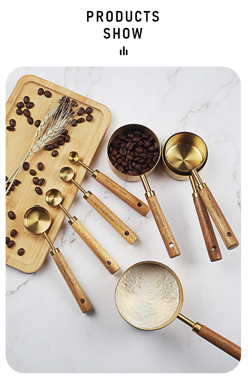 Messlöffel-Set 4-tlg. Aus Edelstahl Mit Holzgriff – 1/4 TL, 1/2 TL, 1 TL, 1 EL, Duale Skala