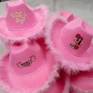 Sombrero de Vaquera con Plumas Rosas, Fieltro de Poliéster, Impresión de Logotipo Personalizada, Sombreros de Vaquero - Product Image 4