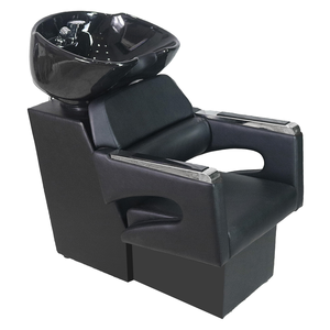 Barber Shop Ceramic Basin Stainless Steel Semi-Reclining Hair Washing <b>Bed</b> PU Leather Adjustable Footrest High-Density Sponge - Product Image 4