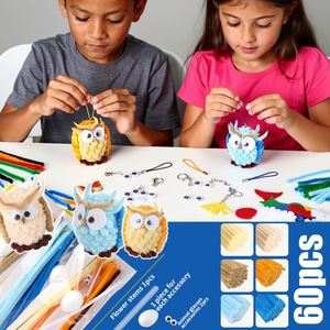 60-Piece <b>6</b>-Color Chenille Stems DIY Craft Kit for Kids Cute Owl <b>Series</b> Modern Educational Toy for Multi-Occasion Fun - Product Image 6