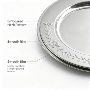Assiette de service en métal argenté, acier inoxydable, passe au lave-vaisselle, pour mariage, dîner, dessert. - Product Image 3