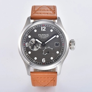 Montre-bracelet <span class=keywords><strong>Parnis</strong></span> automatique mécanique pour homme, réserve de marche, cadran gris, boîtier en acier inoxydable, bracelet en cuir - Cadeau de luxe 2026 - Product Image 1