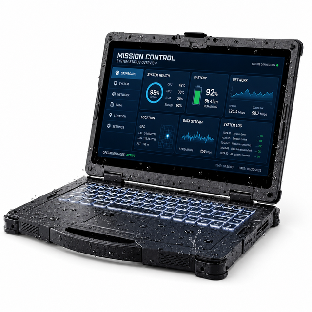 Rugged AI PC 15.6inch Windows Intel Ultra 7 155H Dual Battery IP65 Waterproof 1000Nits Laptop for Outdoor Engineering Operations