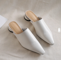 Sandales plates en cuir véritable de haute qualité pour femmes, style mules décontractées, printemps-été, couleur blanche