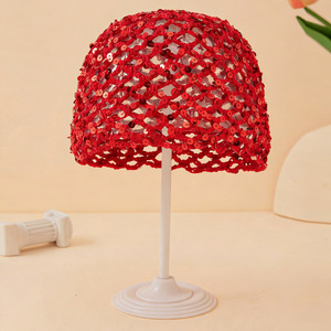 Bonnet en maille rayée en coton pour femme, filet à cheveux en crochet, snood, couvre-chef de nuit et turban enveloppant - Product Image 6