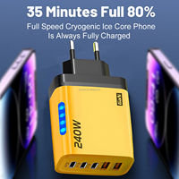 Chargeur rapide USB Type C 240W 3.0 avec LED, charge rapide 240W, 5 ports USB-C PD, chargeur mural pour téléphone portable