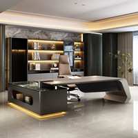 Bureau de direction de style italien de luxe, haute technologie, pour PDG, manager, bureau commercial, bureau de direction haut de gamme, design moderne minimaliste, en bois