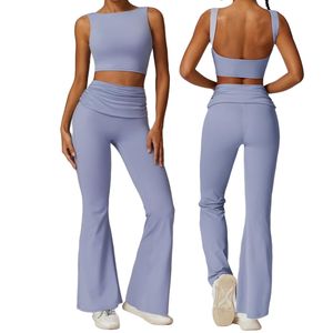 Aoyema Naked Feeling Vêtements d'entraînement dos nu Combinaison de sport de course 2 pièces Soutien-gorge de sport Haut de yoga Ensembles d'entraînement - Product Image 1