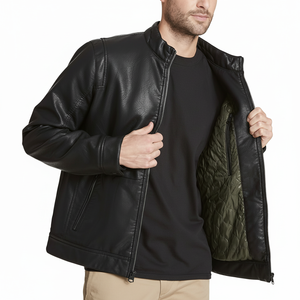 Chaqueta de cuero de vaquero con bolsillos delanteros de cuero de vaca genuino Forro interior de cierre de cremallera - Product Image 1