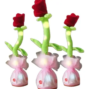 USB Charging Valentines Day Dancing Rose Plush Toys Talking Singing Dancing Light Up Toy