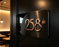Plaque de numéro de maison moderne irrégulière en métal brossé, acier inoxydable 3D, résistante à l'eau, signalétique lumineuse pour porte, plaque d'hôtel
