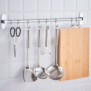 Stainless Steel Chrome Plated Hanging Rod Wall Mounted Storage Rack With <b>Hooks</b> For <b>Kitchen</b> Utensils And Lids - Product Image 3