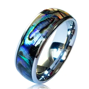 Anillos de tungsteno con concha de abulón Natural para hombre, bandas de boda