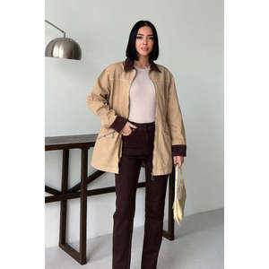 Veste en jean pour femme avec détails en velours et fermeture éclair - Product Image 2