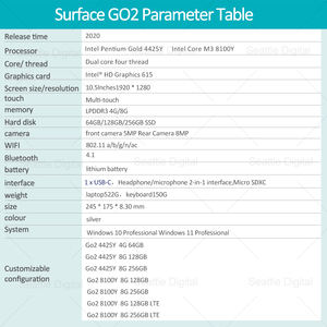 Tablette PC Micro Soft <span class=keywords><strong>Surface</strong></span> <span class=keywords><strong>Go</strong></span> 2, 95% NEW10.5 "Touch Intel Core m3 8100Y, 8 <span class=keywords><strong>Go</strong></span> de RAM, 128 <span class=keywords><strong>Go</strong></span> SSD, avec Orig KB, Win10 (remis à neuf) - Product Image 3