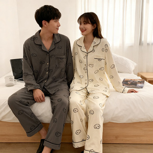 Pyjamas de couple pour homme et femme, <span class=keywords><strong>style</strong></span> coréen, mignon, décontracté, haut à manches longues et pantalon, 100% coton, ensemble de vêtements de maison pour l'automne et l'hiver - Product Image 4